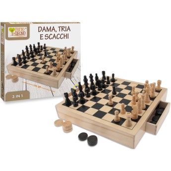 GIOCO DAMA SCACCHI TRIA LEGNO 30 CM